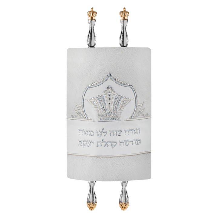 Fur an Leather Torah Mantle - Style #435 - White