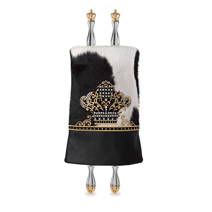 Fur and Leather Torah Mantle - Style #3334 - Black and White