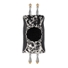 Fur and Leather Torah Mantle, style 368, Black — front view with Torah rollers