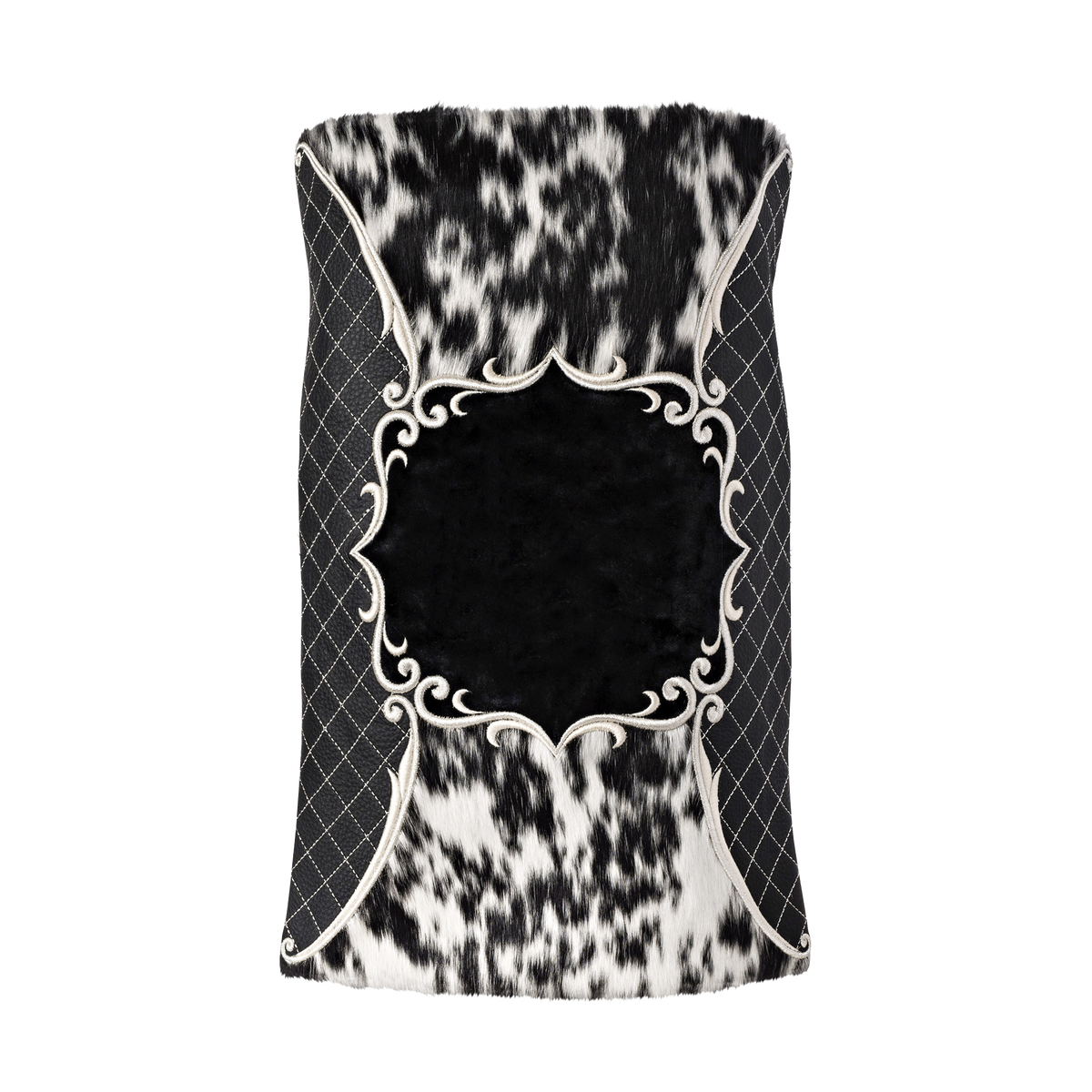 Fur and Leather Torah Mantle, style 368, Black — front view