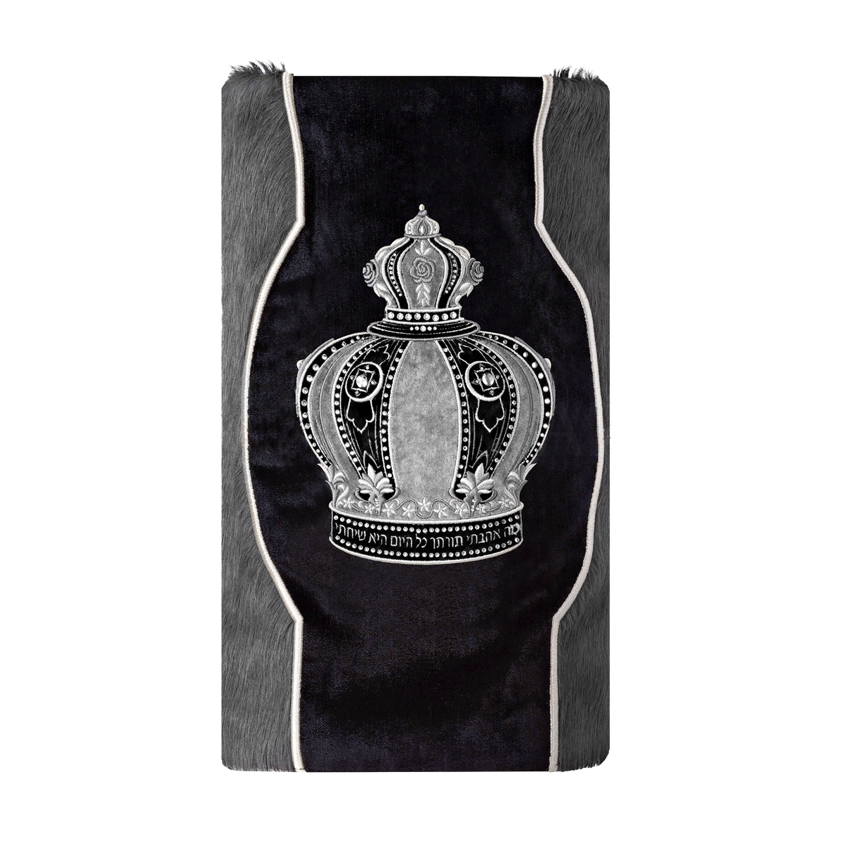 Fur and Velvet Torah Mantle, style 821, Black — front view