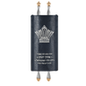 Fur Torah Mantle, style 442, Navy — front view with Torah rollers