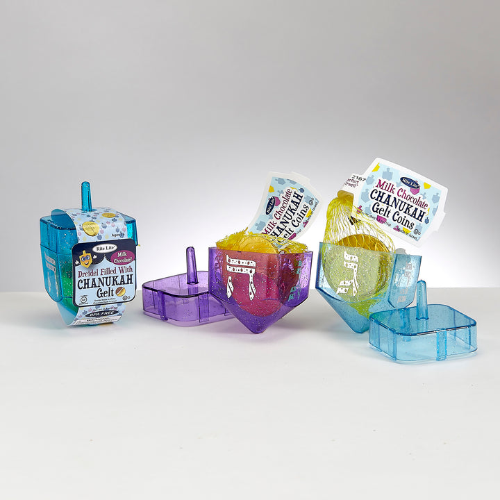 Rite Lite Plastic Dreidel Filled with Chanukah Gelt, 3.5 Inch High
