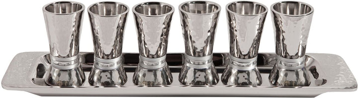Emanuel Hammered Conical Shaped Liquor Cups Set of 6- Silver Rings