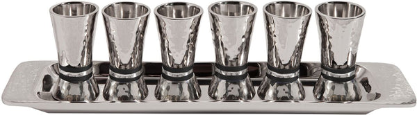 Emanuel Hammered Conical Shaped Liquor Cups Set of 6- Black Rings (EM-GF4)