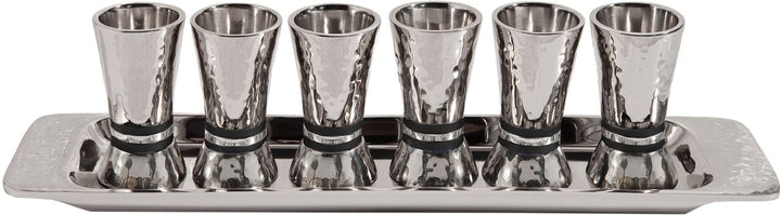 Emanuel Hammered Conical Shaped Liquor Cups Set of 6- Black Rings