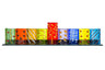 Row of colorful patterned glass tealight holders