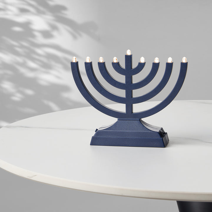 Rite Lite Go Menorah Portable Electric Menorah, Incandescent Bulbs, Matte Navy, Battery or USB