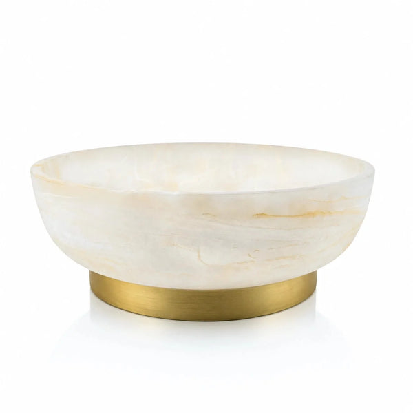 Large marbled resin pedestal centerpiece bowl with gold base