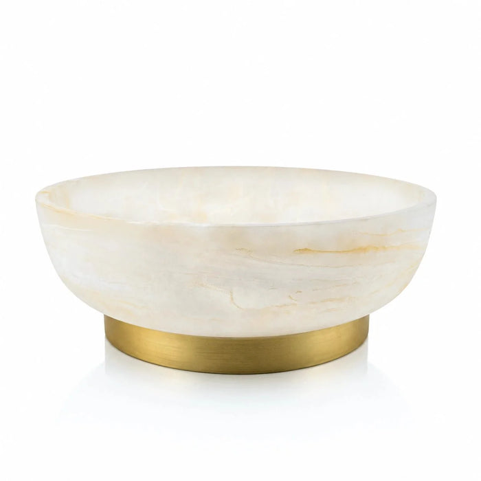 Large marbled resin pedestal centerpiece bowl with gold base