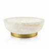 Large marbled resin pedestal bowl with brushed gold base, side view