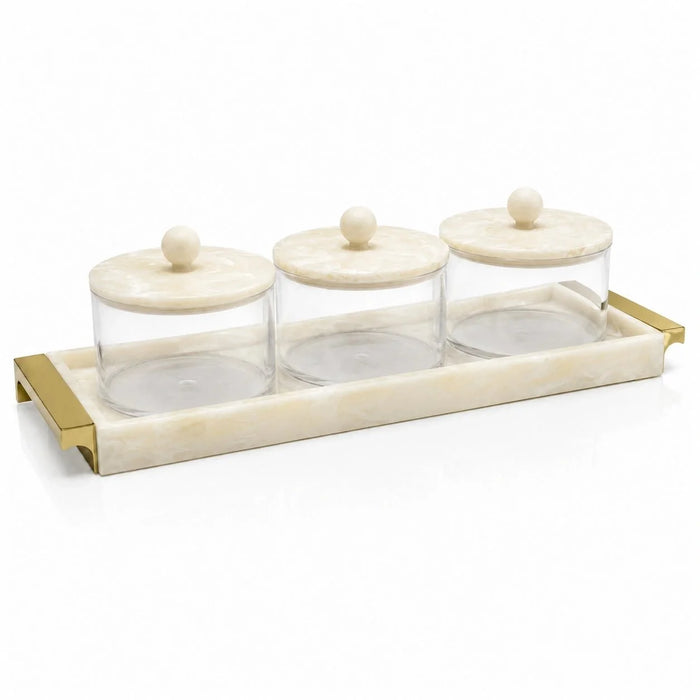 Waterdale Marbleized 3-Bowl Dip Server — Gold or Silver | Judaica Square Lakewood