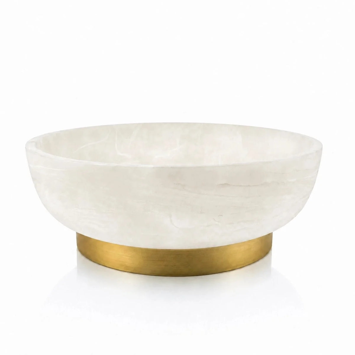 Marbled resin pedestal bowl with brushed gold base, front angle