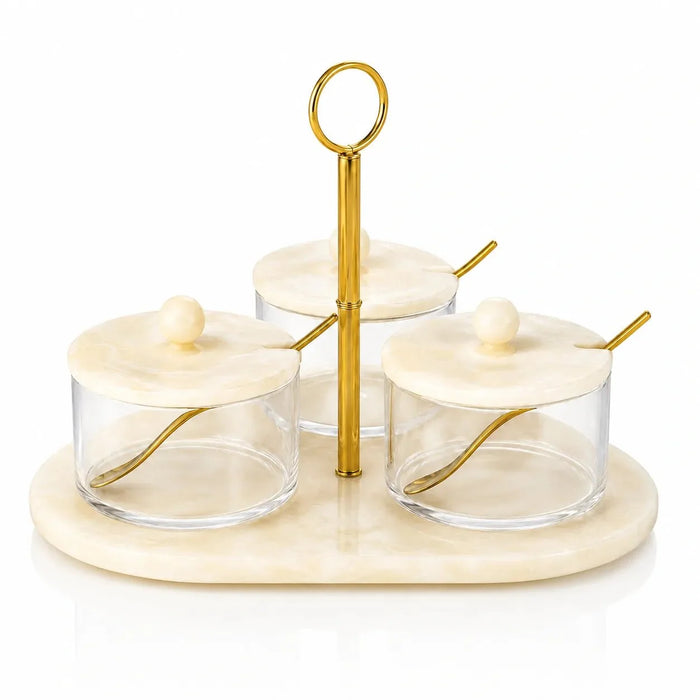 Waterdale Rotating 3-Bowl Dip Server — Gold or Silver | Judaica Square Lakewood