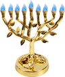 Gold-tone Tree of Life LED menorah with illuminated branch tips