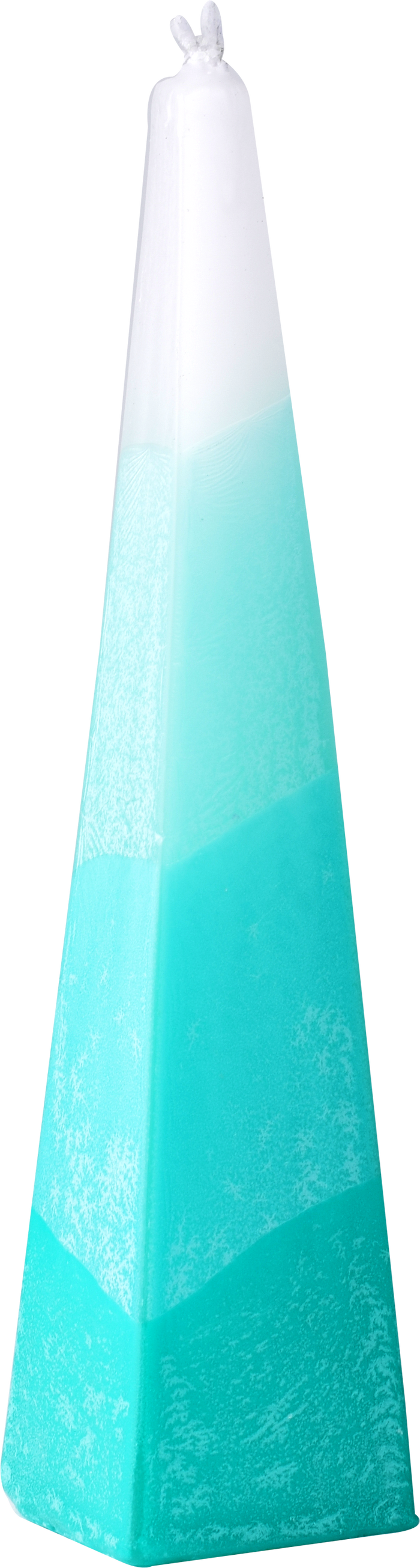 Green sculpted pyramid Havdalah candle with wick at the apex