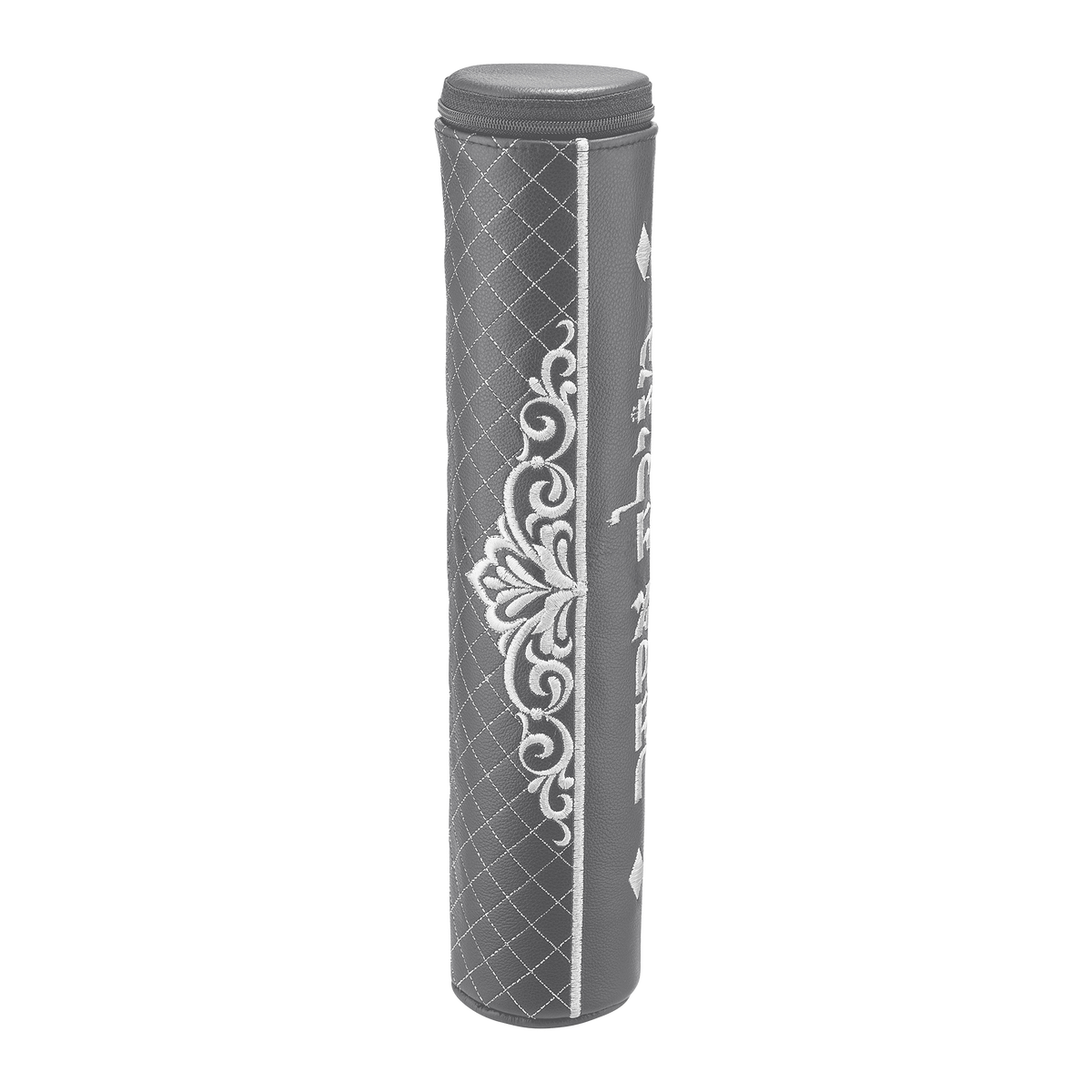 Grey Megillah Holder, Silver Side Embroidery — side view