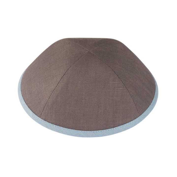 Light Gray Linen Kippah – Light Blue Rim Yarmulke