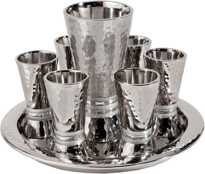 Emanuel Hammered Kiddush Set Cone Shape- Silver Rings (EM-GSC3)