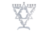 Aluminum Chanukah menorah with central Hamsa motif and geometric frame