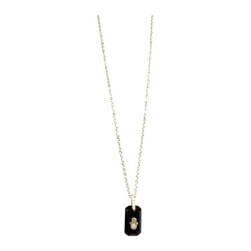 Hamsa Necklace, Black Onyx with CZ, Sterling Silver, front view
