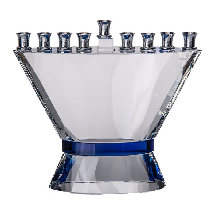 Hanukkah Menorah, Crystal, Clear with Blue Band, front view