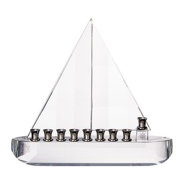 Hanukkah Menorah, Crystal Sailboat, Clear Sails, angle view