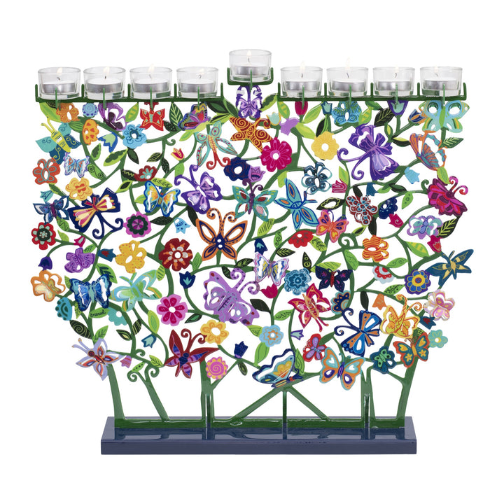 Hanukkah Menorah, Painted Laser Cut Butterflies, Large, front view
