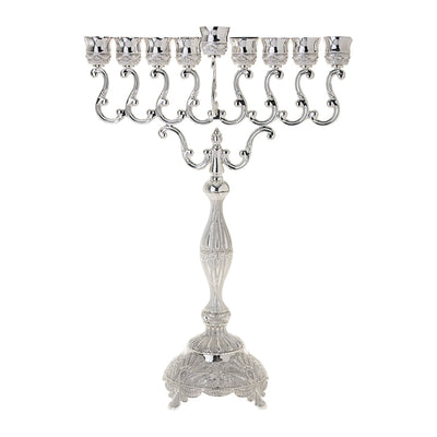 Hanukkah Menorah, Silver Plated, Large, 27 in, Scroll Arms, front view