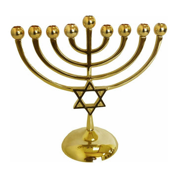 Hanukkah Menorah, Classic Star of David, Gold, front view