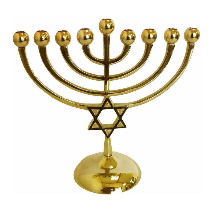 Hanukkah Menorah, Classic Star of David, Gold, front view