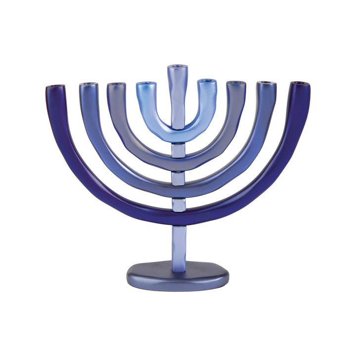 Hanukkah Menorah, Anodized Aluminum, Shades of Blue, front view
