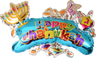 Oversized Happy Chanukah foil balloon with a menorah and a dreidel