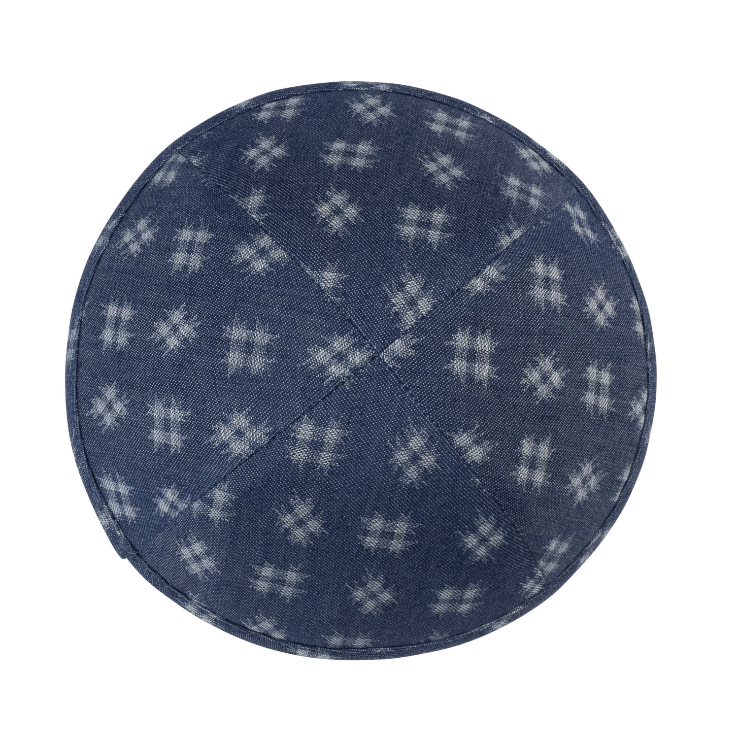 Denim Kippah - side view showing six-panel design