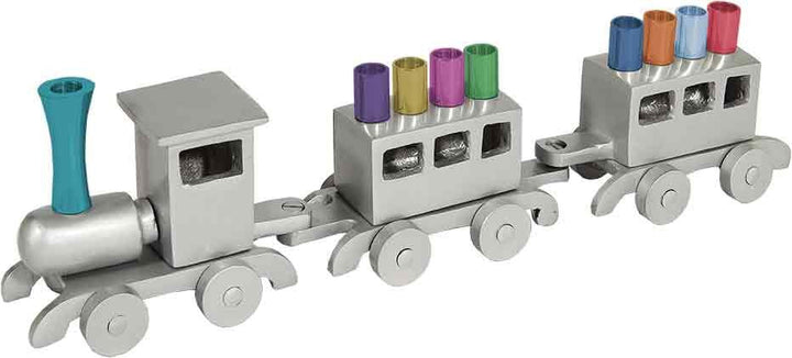 Emanuel Anodized Chanukah Menorah, Train-- Silver with Multicolor