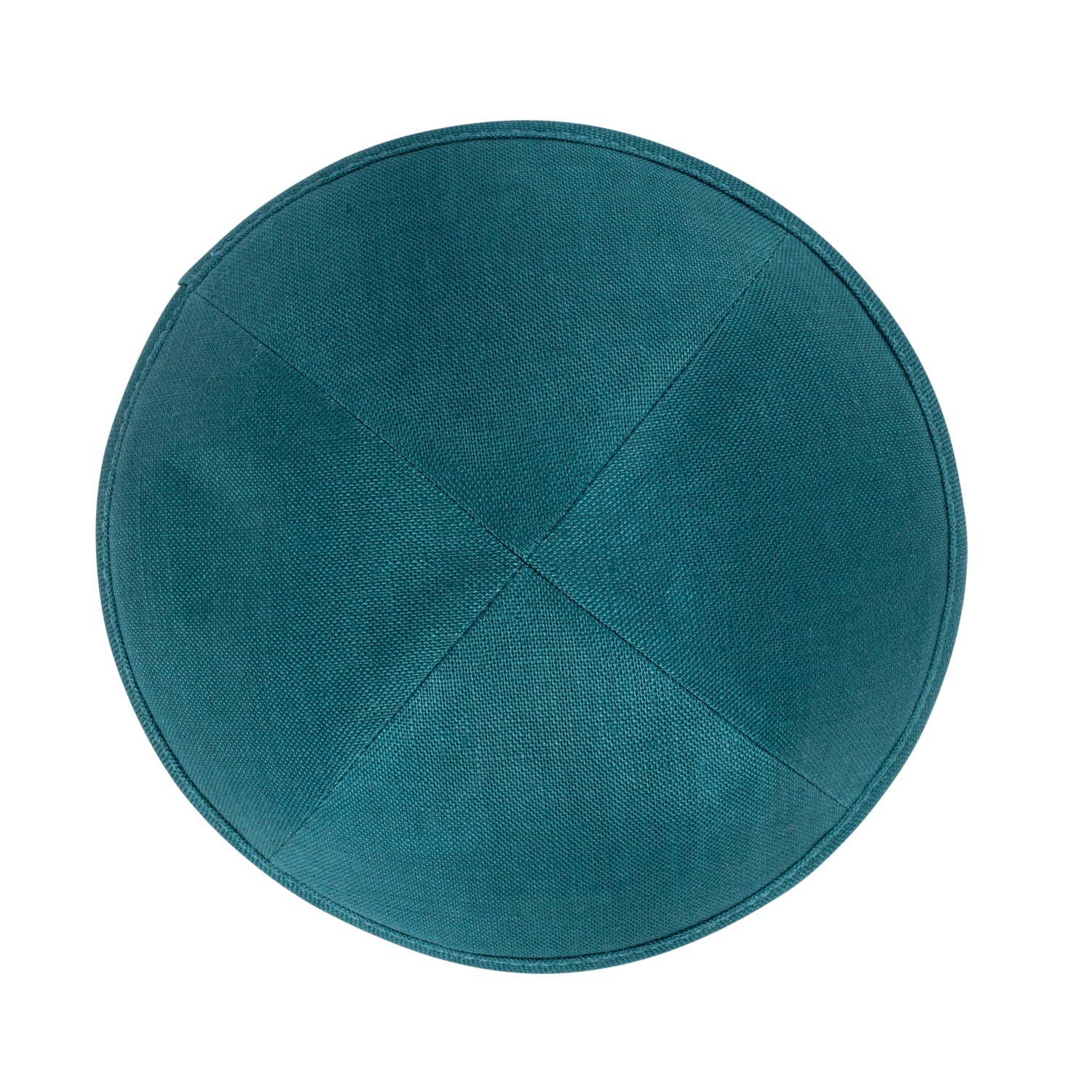 Blue Linen Kippah - side view showing six-panel design