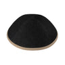 Front view of iKippah black denim kippah with tan twill rim and four-panel construction