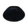 Front view of iKippah black velvet kippah with tonal black corduroy rim and four-panel construction