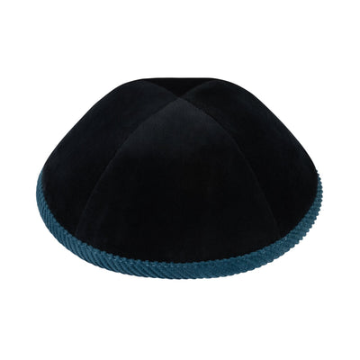iKippah Black Velvet Kippah with Ocean Blue Corduroy Rim