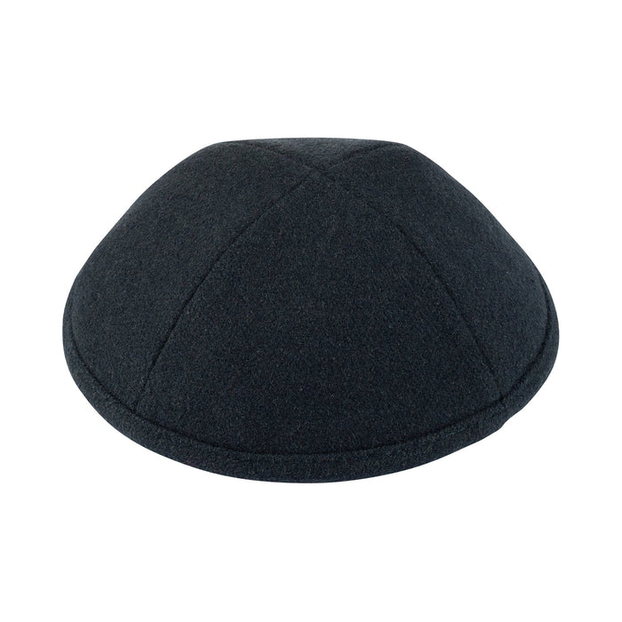 Front angled view of iKippah forest green wool kippah