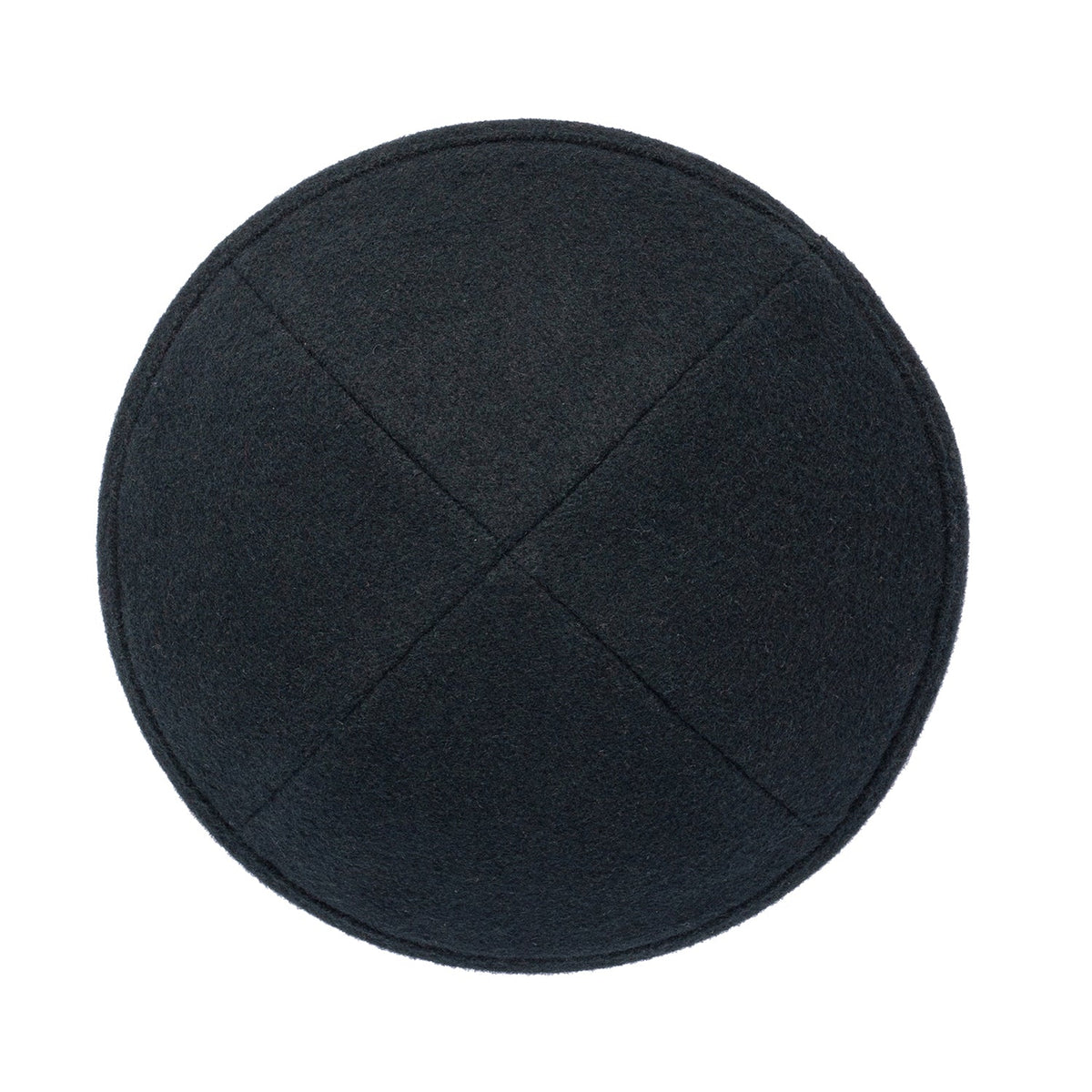 Top view of iKippah forest green wool kippah showing four-panel construction