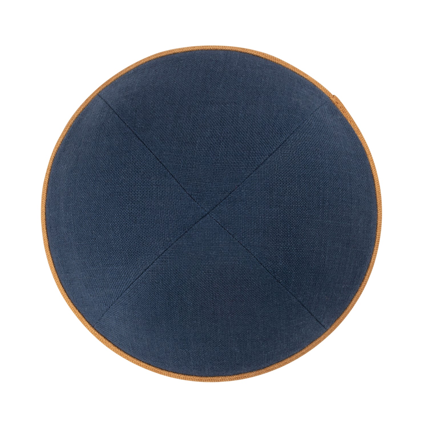Navy Linen Kippah - showing rim trim, six-panel construction