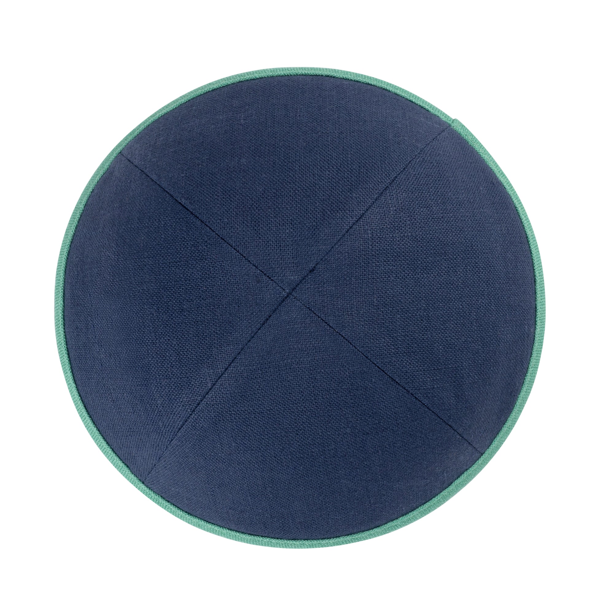 Navy Linen Kippah - showing rim trim, six-panel construction