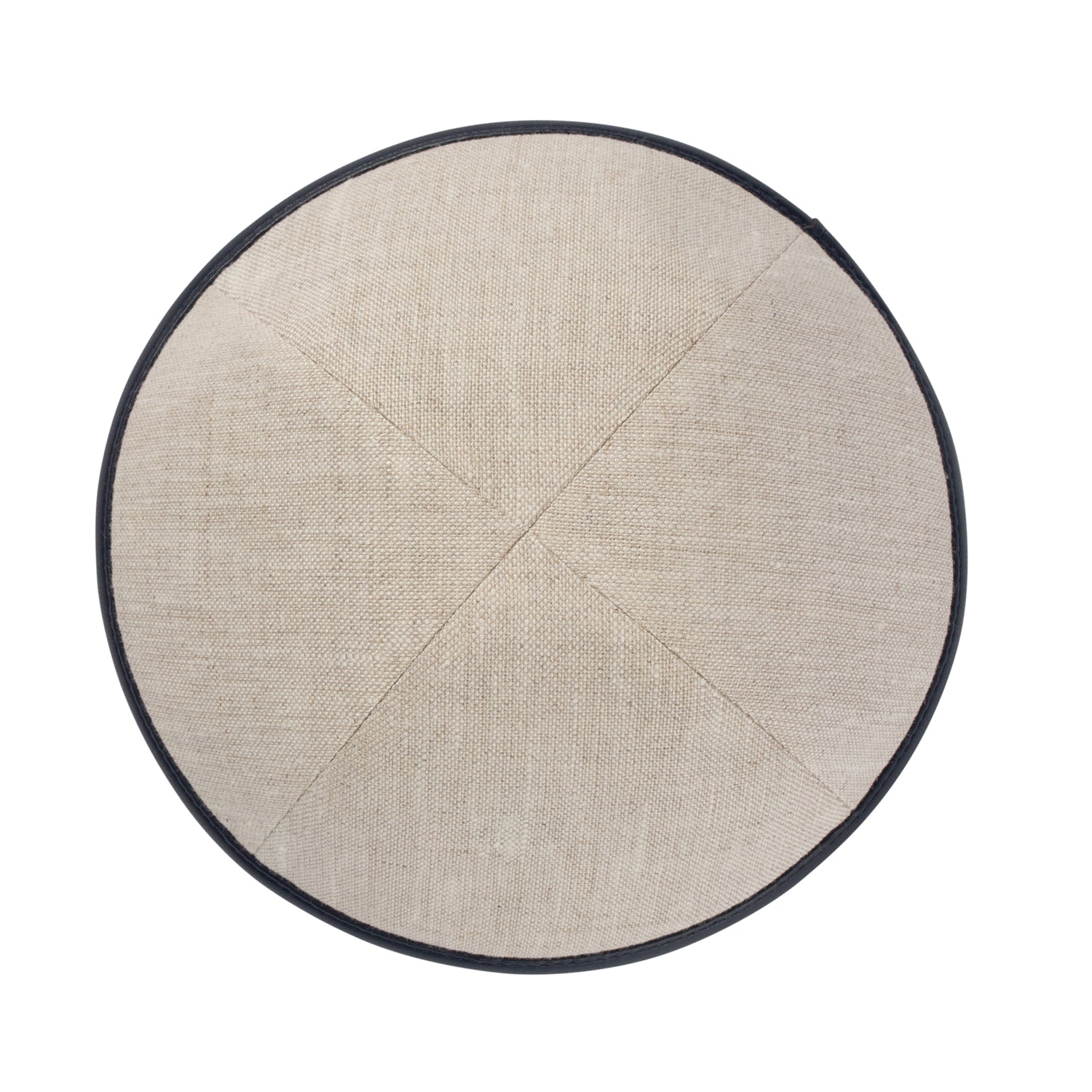 Navy Linen Kippah - showing rim trim, six-panel construction