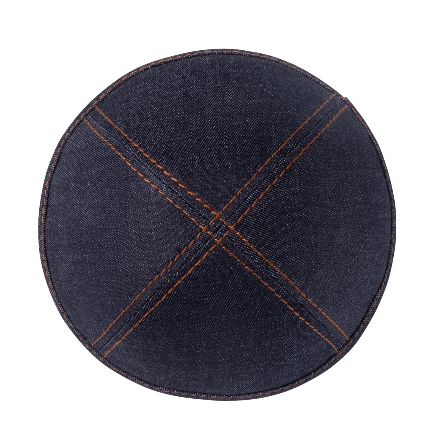 Denim Kippah - showing rim trim, six-panel construction
