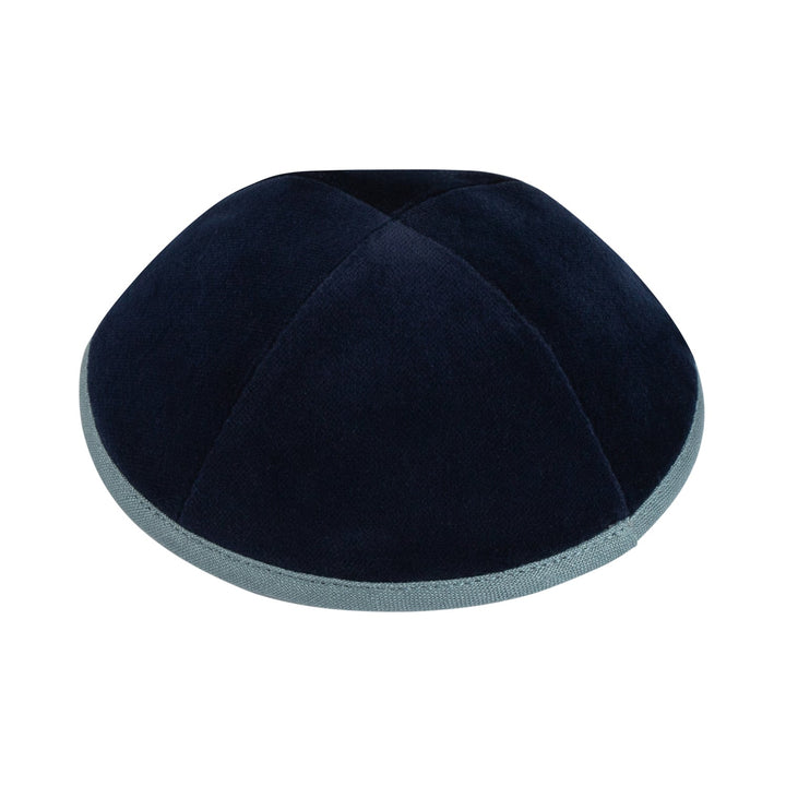 Navy Velvet Kippah – Blue Gray Rim Yarmulke