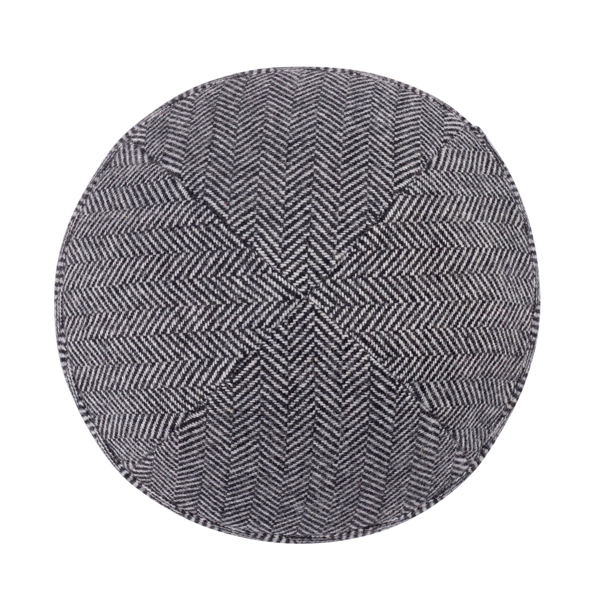 Gray Wool Kippah - side view showing six-panel design