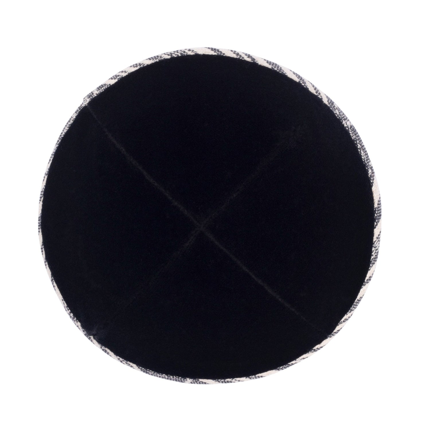 Black Velvet Kippah - showing rim trim, six-panel construction