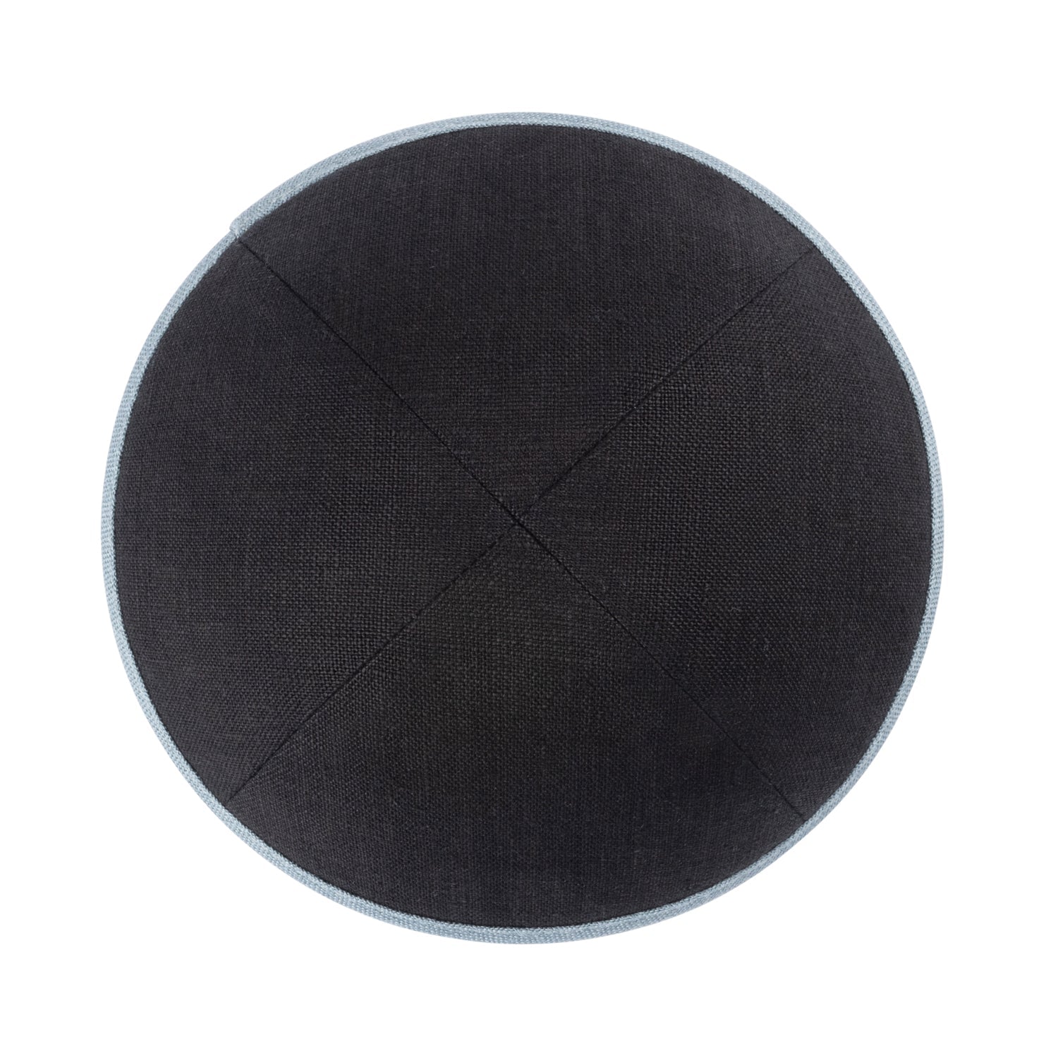 Black Linen Kippah - showing rim trim, six-panel construction