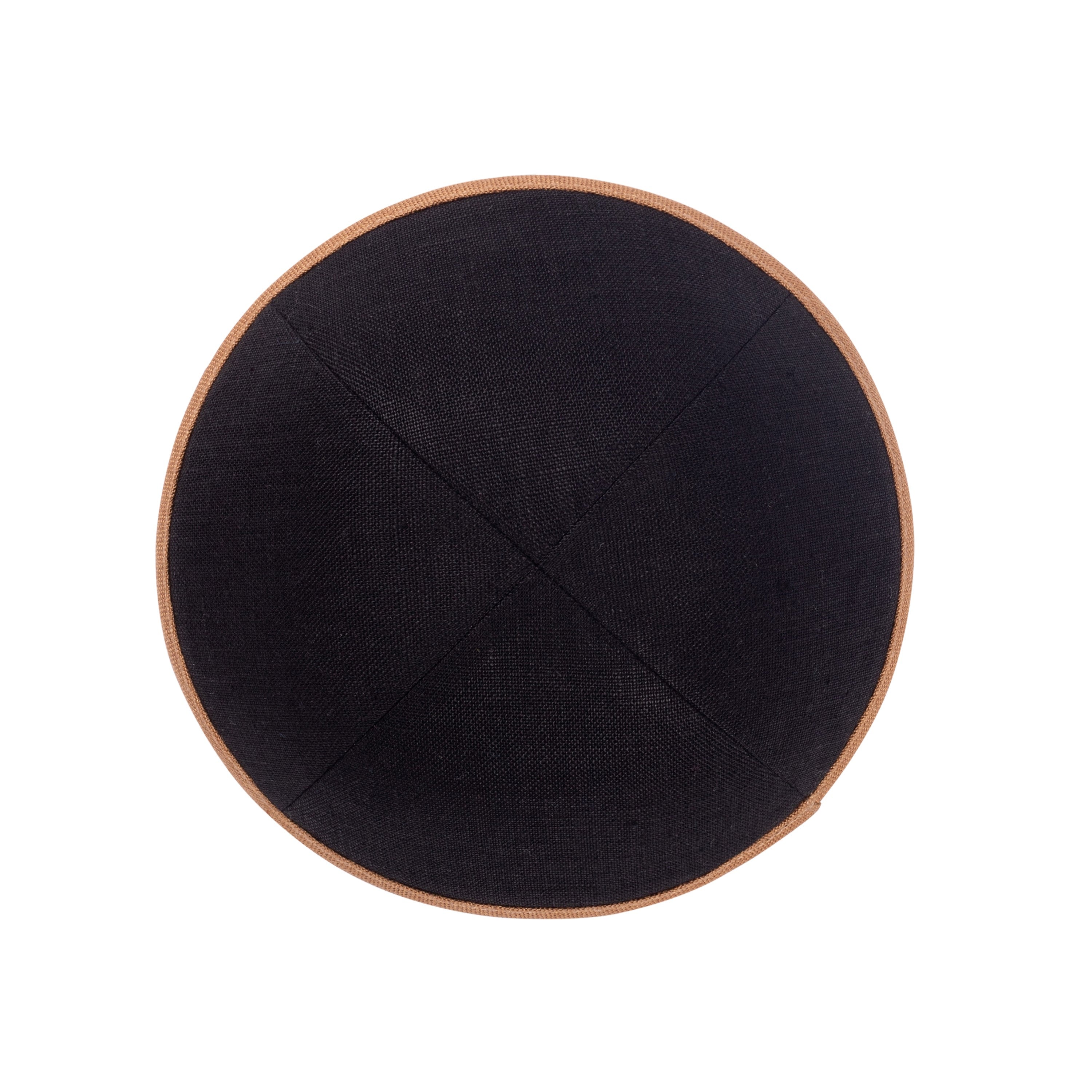 Black Linen Kippah - showing rim trim, six-panel construction